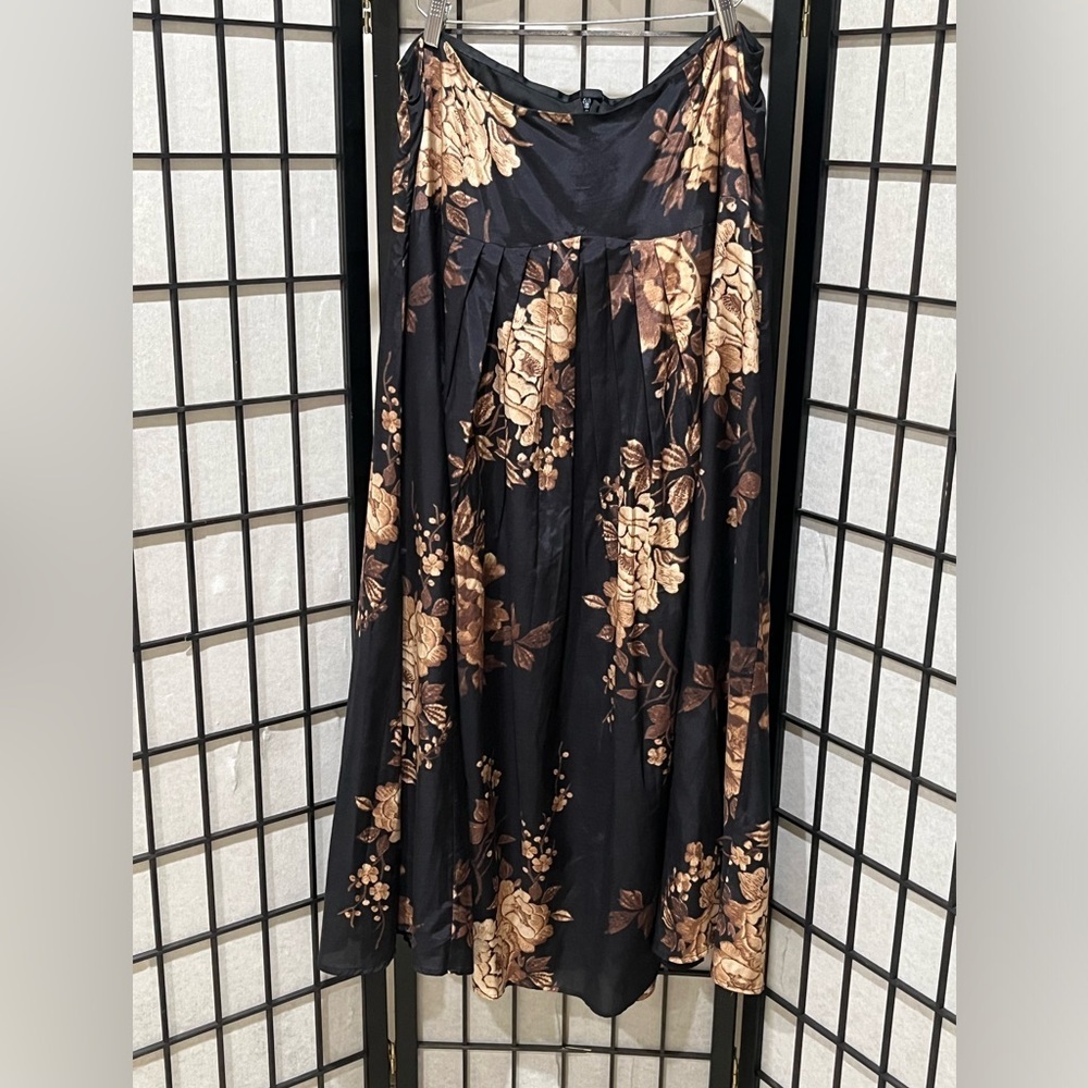 Peruvian Connection Black RayonCotton Blend MAXI FLARE PLEATED FRONT SKIRT SZ 16